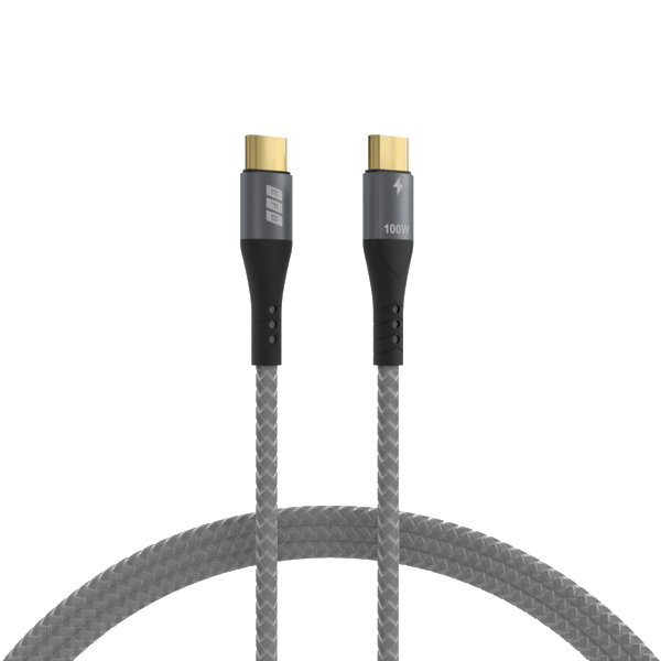 USB-C Kabel 100W PD 3.0 5A E-Marker Chip, 0,5m grau Goldkontakte Textilmantel