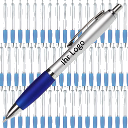 Werbe-Set: 400 LANCE® Kugelschreiber Rio Satin, inkl. Druck, blaue Mine, silber/blau