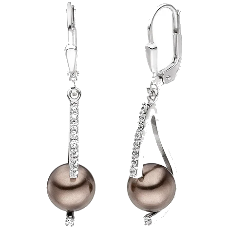 Ohrhänger 925 Sterling Silber 2 Perlen braun 18 Zirkonia Ohrringe Perlenohrringe