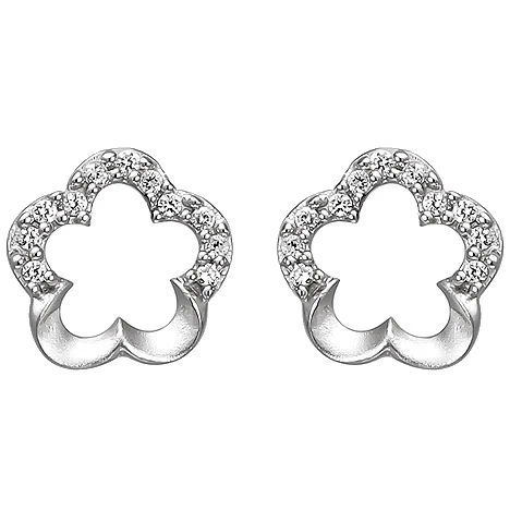 Ohrstecker Blume 925 Silber matt 22 Zirkonia Ohrringe Silberohrringe