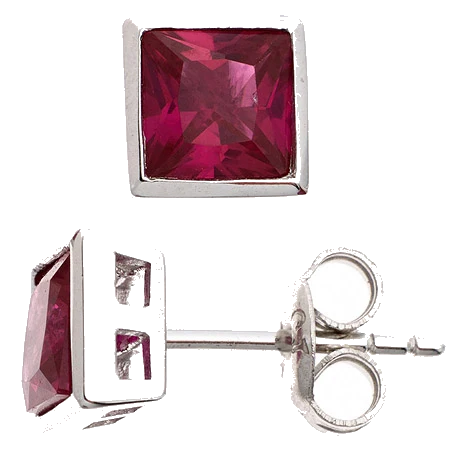Ohrstecker quadratisch 925 Sterling Silber rhodiniert 2 Zirkonia rot Ohrringe