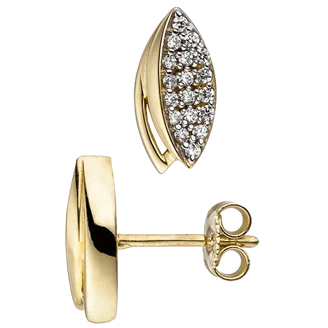 Ohrstecker 333 Gold Gelbgold bicolor mit Zirkonia Ohrringe Goldohrringe