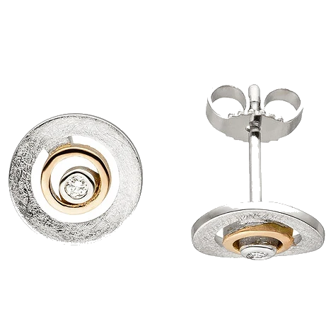 Ohrstecker 585 Gold Rotgold bicolor eismatt 2 Diamanten Brillanten Ohrringe