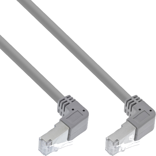 InLine® Patchkabel 2-seitig unten gewinkelt, S/FTP, Cat.6, 250MHz, grau, 1,10m