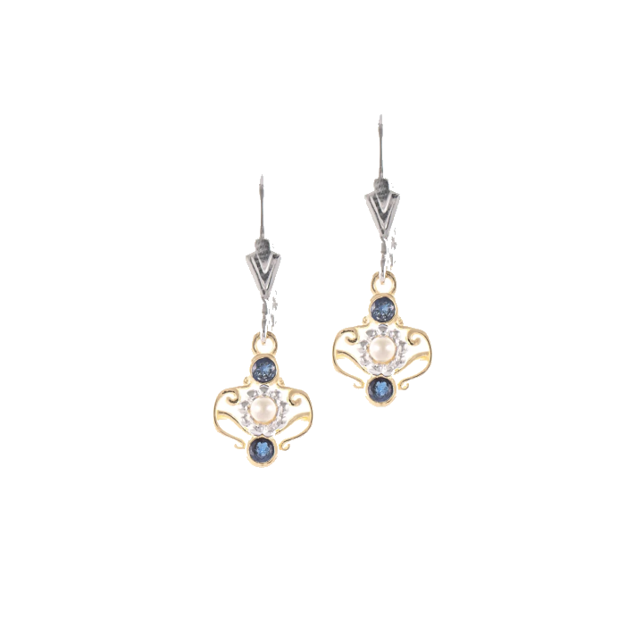 Ohrringe 925 Silber teilvergoldet Zirkonia blau Perle