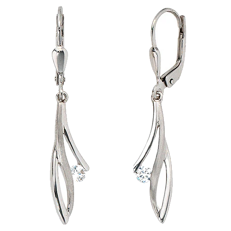 Boutons 333 Gold Weißgold mattiert 2 Zirkonia Ohrringe Ohrhänger Goldohrringe