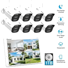 WLAN Funk Video Überwachungssystem mit Speicher 10CH NVR 5MP IP Kamera Set Außen