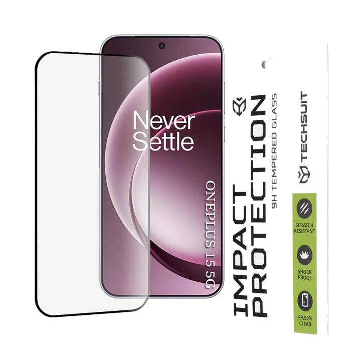 Schutzfolie Techsuit für OnePlus 15, gehärtetes Glas, Full Glue, 111D, Schwarz