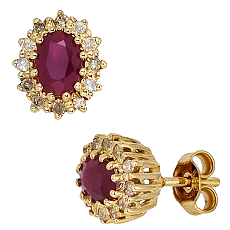Ohrstecker 585 Gold Gelbgold 24 Diamanten 0 24ct. 2 Rubine rot Ohrringe