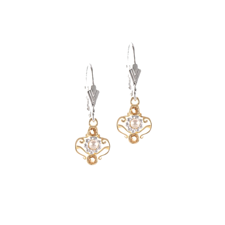 Ohrringe 925 Silber teilvergoldet Zirkonia cognac Perle