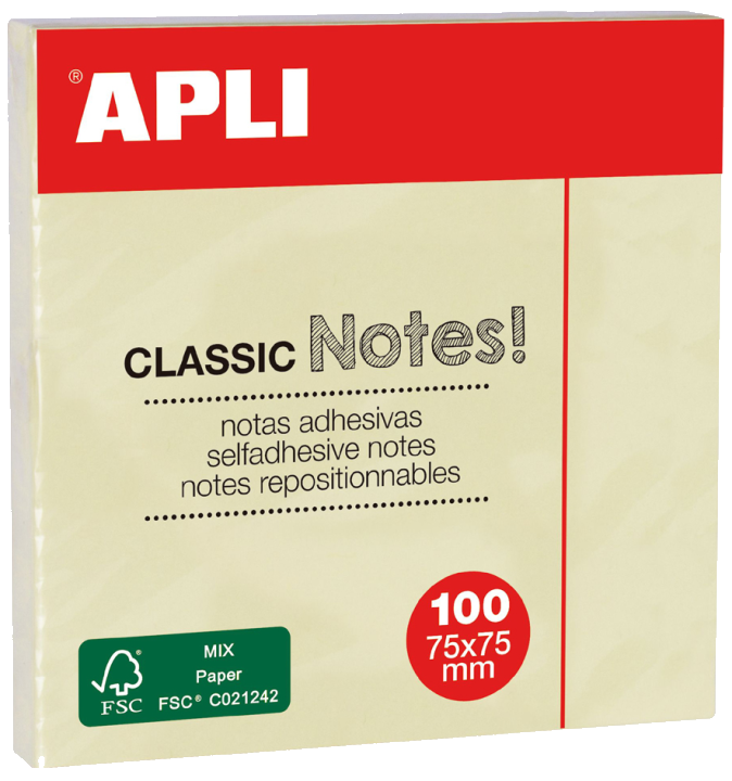 APLI Haftnotizen , CLASSIC Notes!, , 75 x 75 mm, gelb