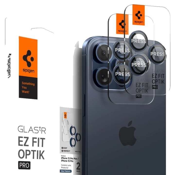 Schutzfolie Rückkamera Spigen GlastR EZ FIT Optik Pro für Apple iPhone 16 Pro Max / 16 Pro, Gehärtetes Glas, Set 2 Stück, Blau