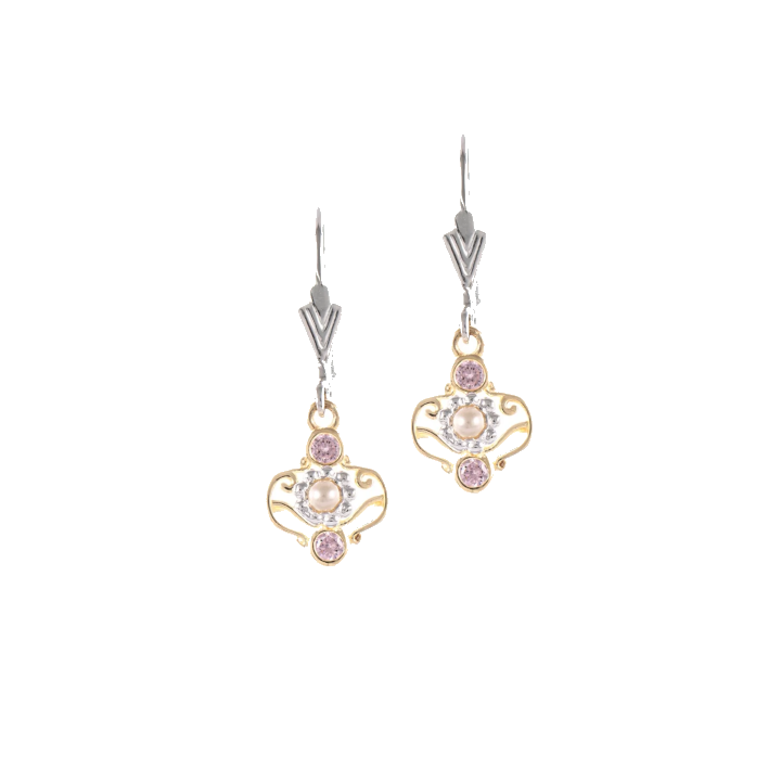 Ohrringe 925 Silber teilvergoldet Zirkonia rosa Perle