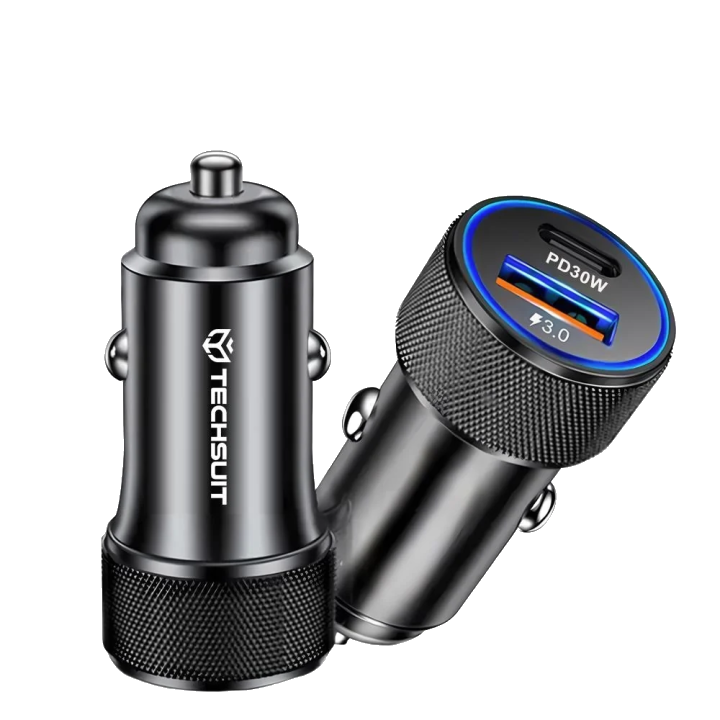 Auto-Ladegerät Techsuit C2 VoltDuo, 30W, 3A, 1 x USB-A - 1 x USB-C, Schwarz