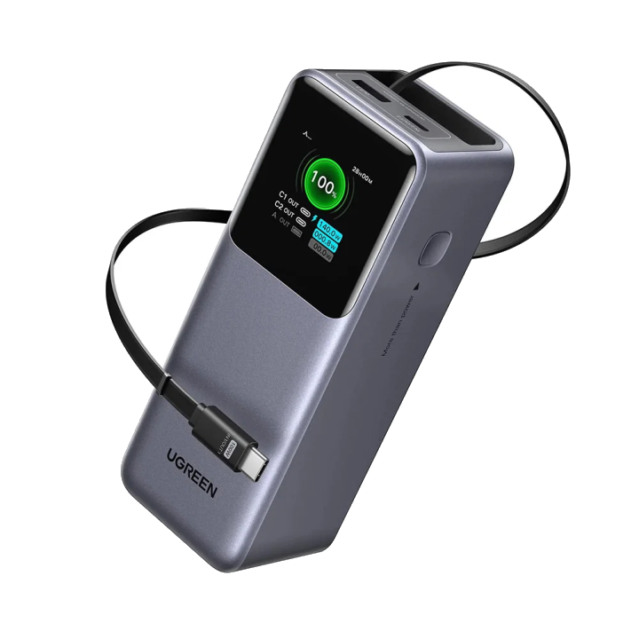 Externer Akku UGREEN PB726 (55987B), 20000mAh, 165W, QC + PD, 1 x USB-A - 2 x USB-C, Grau