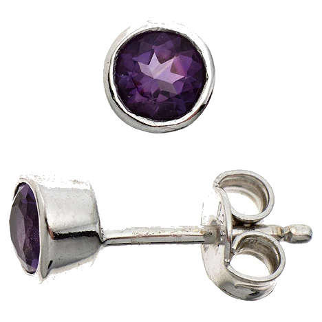 Ohrstecker rund 925 Sterling Silber rhodiniert 2 Amethyste lila violett Ohrringe