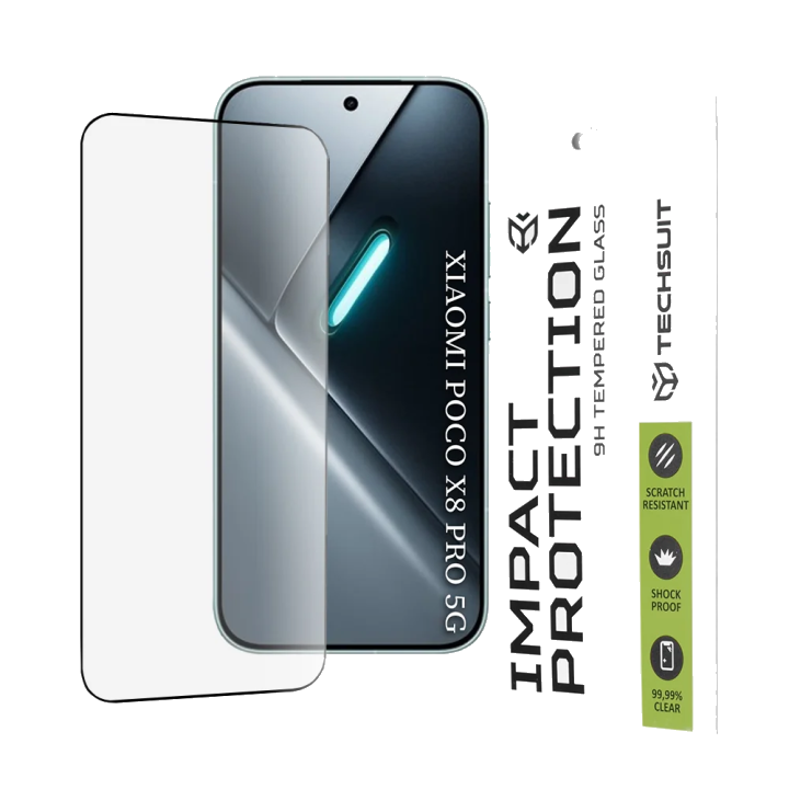 Schutzfolie Techsuit für Xiaomi Poco X8 Pro, Gehärtetes Glas, Vollkleber, 111D, Schwarz