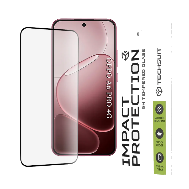 Schutzfolie Techsuit für Oppo A6 Pro 5G / A6 Pro 4G, gehärtetes Glas, Full Glue, 111D, Schwarz