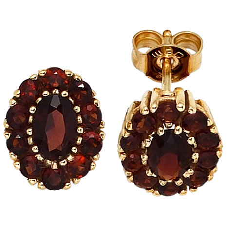 Ohrstecker oval 375 Gold Gelbgold 22 Granate rot Ohrringe