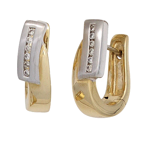 Creolen 585 Gelbgold Weißgold bicolor teilmatt 12 Diamanten Brillanten Ohrringe