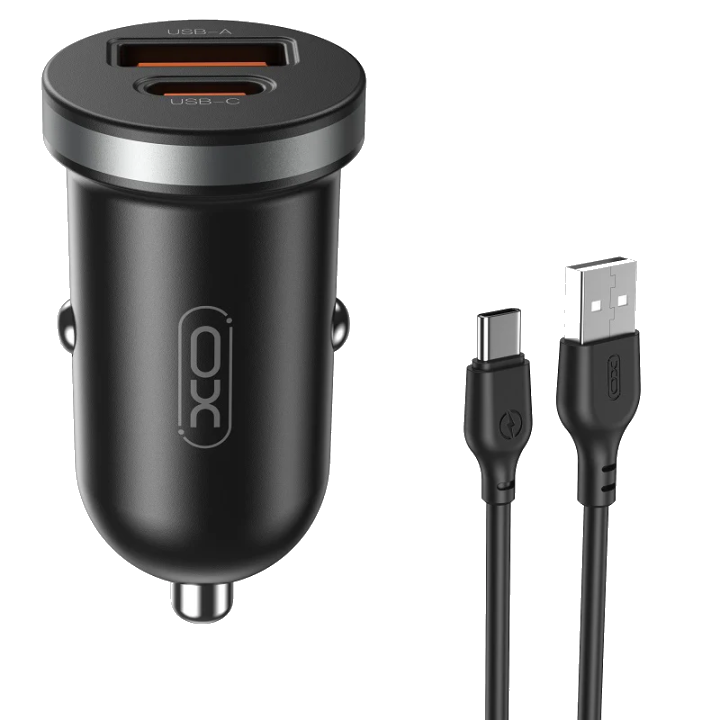Auto-Ladegerät mit USB-C Kabel XO Design CC56, 30W, 3A, 1 x USB-A - 1 x USB-C, Schwarz