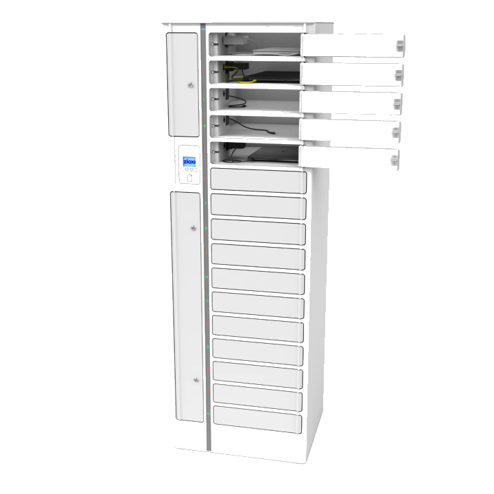 zioxi Volt – onView Laptop-Spind, 16 Geräte, Steckdosenanschluss, MiFare-RFID