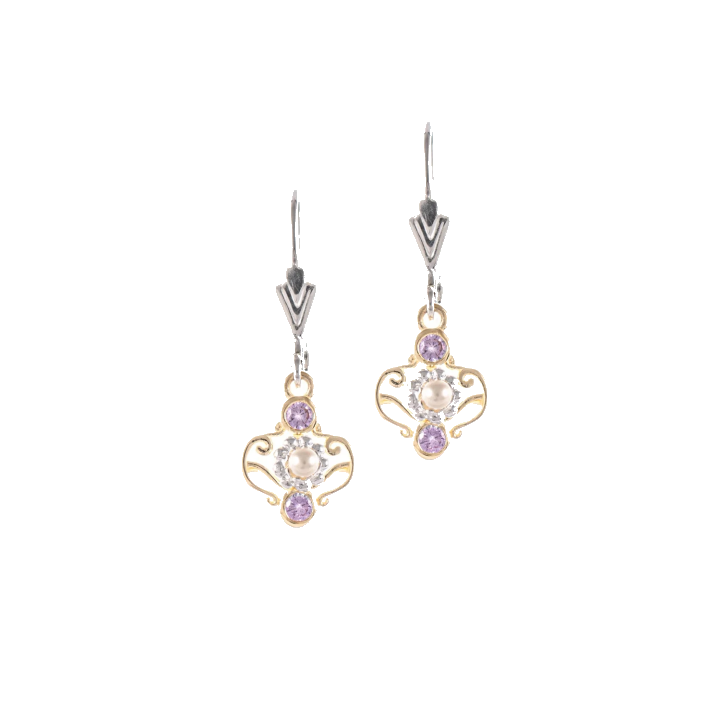 Ohrringe 925 Silber teilvergoldet Zirkonia flieder Perle
