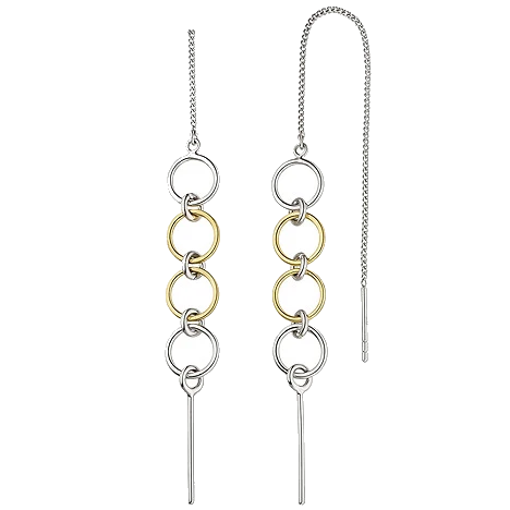 Durchzieh-Ohrhänger lang 925 Sterling Silber bicolor Ohrringe zum Durchziehen