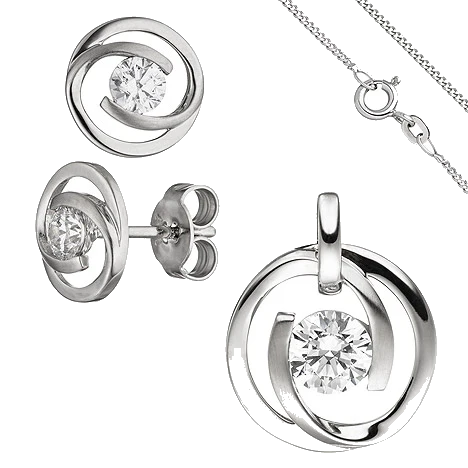 Schmuck-Set 333 Gold Weißgold 3 Zirkonia Ohrringe Anhänger und Kette 45 cm