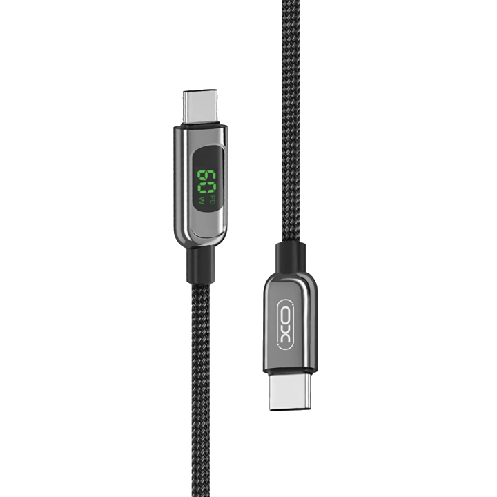 USB-C Daten- und Ladekabel - USB-C XO Design NB-Q203B Display, 60W, 1m, Schwarz