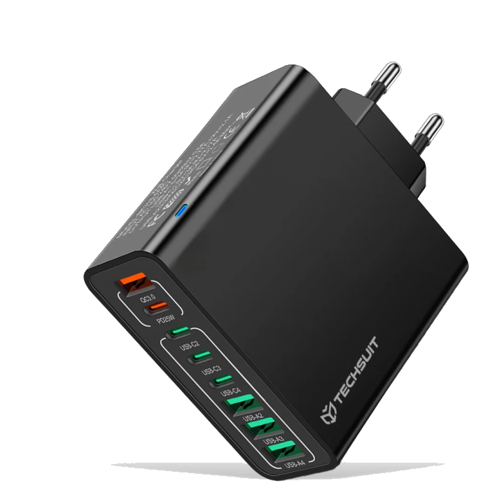 Netzladegerät Techsuit CHPD224, 65W, 3.25A, 4 x USB-A - 4 x USB-C, Schwarz