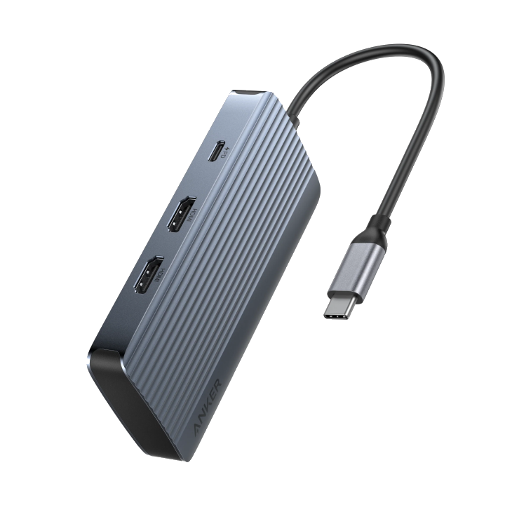 Anker USB-C Hub, 1 x USB-A 3.2 - 3 x USB-A - 1 x USB-C - 2 x HDMI, Grau A83740A2