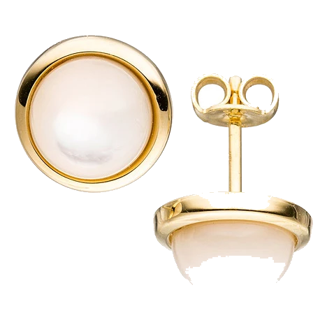 Ohrstecker rund 585 Gold Gelbgold 2 Perlmutt-Steine Ohrringe Goldohrringe