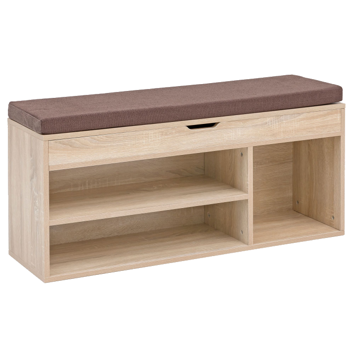 FineBuy Schuhbank mit Sitzfläche Garderoben-Bank Holz 104x51x32 cm, Holzbank klein gepolstert, Sitzbank schmal Flur mit Stauraum, Truhenbank Schuhtruhe Flurmöbel