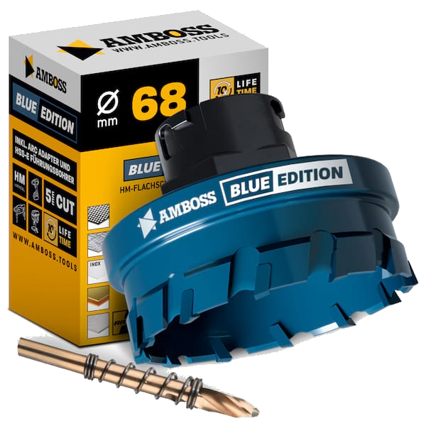HM Flachschnitt Lochsäge BLUE EDITION 68 mm - mit Adapter