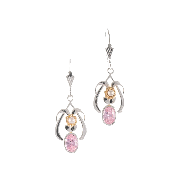 Ohrringe 925 Silber teilvergoldet Zirkonia rosa Perle