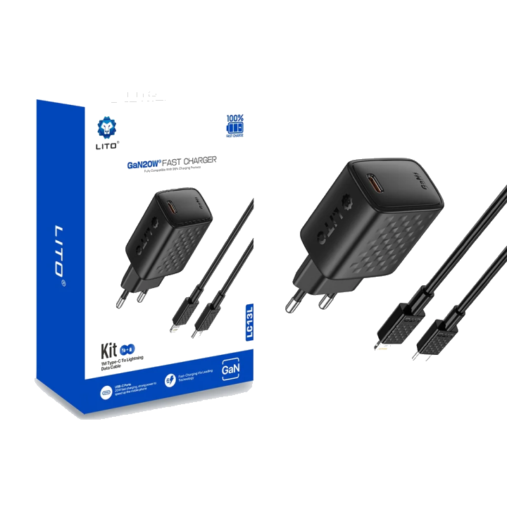 Netzladegerät mit Lightning-Kabel Lito LC13L, 20W, 3A, 1 x USB-C, Schwarz