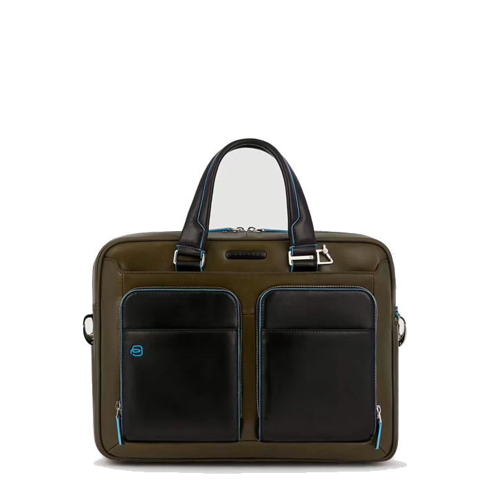 Piquadro Blue Square Schmale Laptoptasche mit Laptofach 14" verde/nero