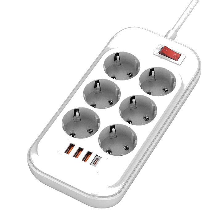 ColorWay Verlängerungskabel, 6 x Schuko - 3 x USB-A - 1 x USB-C, Weiß