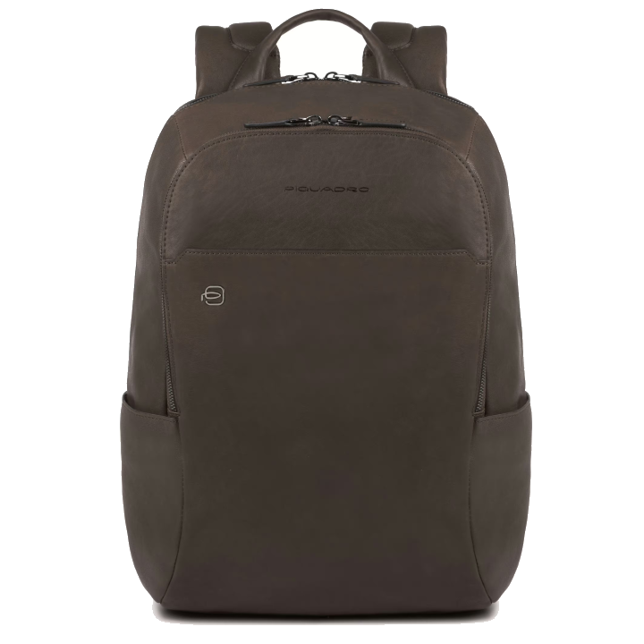 Piquadro Black Square Laptop-Rucksack 14" aus Leder dunkelbraun
