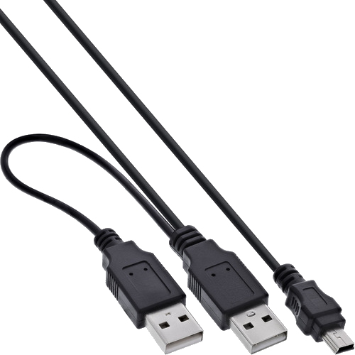InLine® USB Mini-Y-Kabel, 2x Stecker A an Mini-B Stecker (5pol.), 1,0m