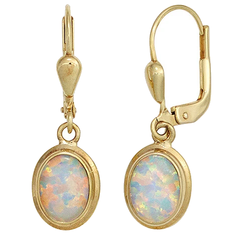 Boutons oval 333 Gold Gelbgold 2 Opale Ohrringe Ohrhänger Goldohrringe