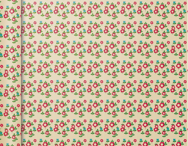 Clairefontaine Geschenkpapier , Tiny Rolls Blumen rot,