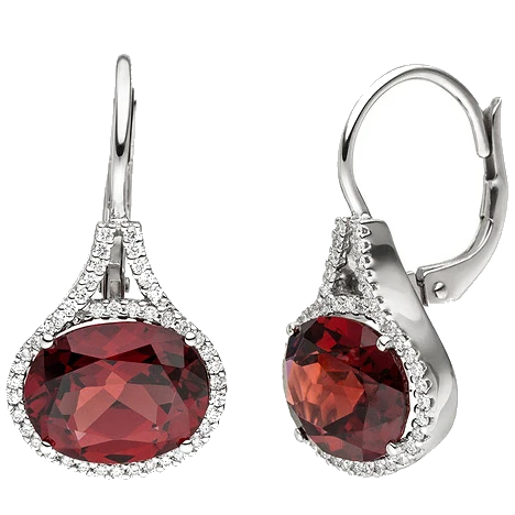 Ohrhänger 585 Gold Weißgold 88 Diamanten Brillanten 2 Granate rot Ohrringe