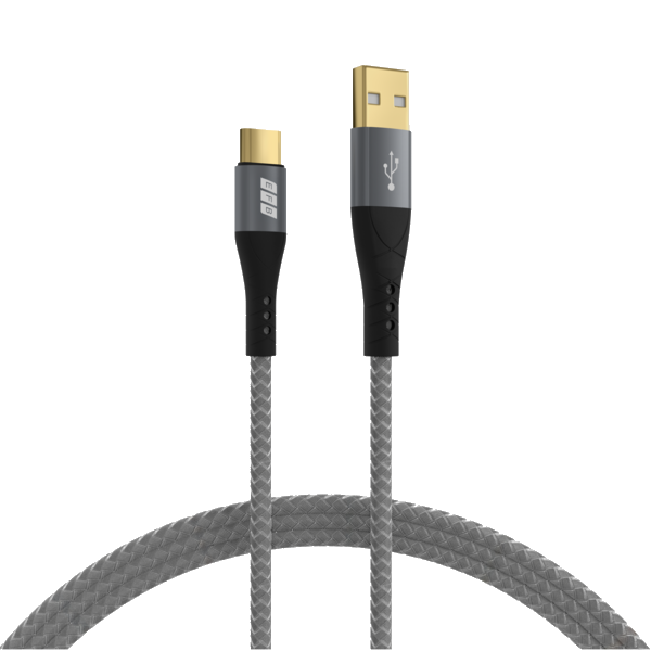 USB-A auf USB-C Kabel 60W QC 3A, 2m grau Goldkontakte Textilmantel