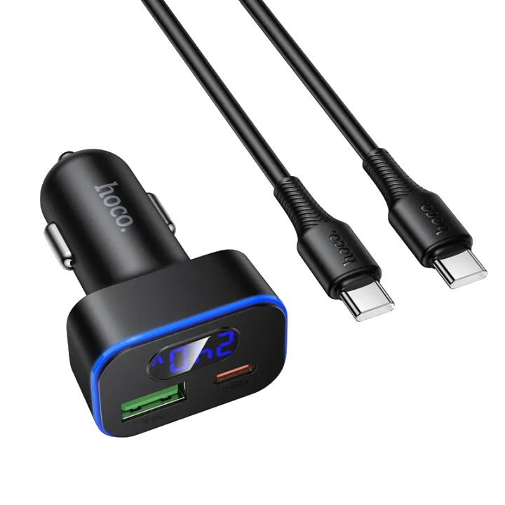 Auto-Ladegerät mit USB-C Kabel HOCO Z63B Display, 48W, 3A, 1 x USB-A - 1 x USB-C, Schwarz
