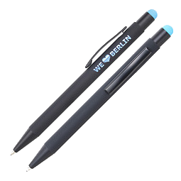 LANCE® Metall-Touch-Kugelschreiber Colour Line, schwarz/blau, farbige Glanzgravur in blau