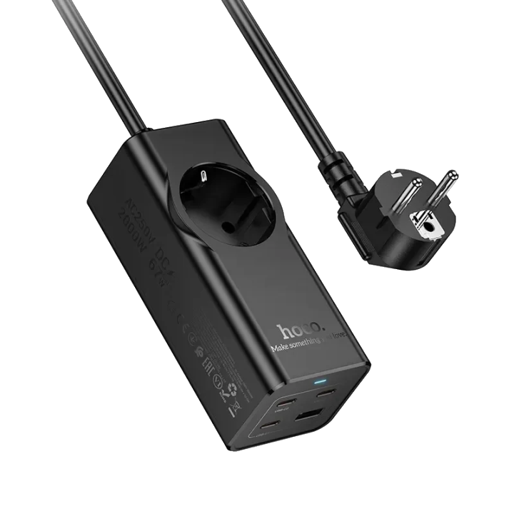 Verlängerungskabel HOCO NS9, 1 x Schuko - 1 x USB-A - 3 x USB-C, Schwarz