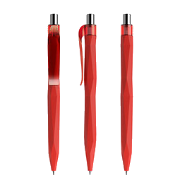 prodir® Druckkugelschreiber QS20 Soft Touch PRT Push, blaue Mine, rot/silber poliert