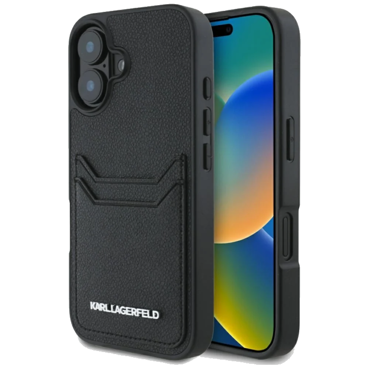 Hülle für Apple iPhone 16, Karl Lagerfeld, Grained Cardslots, Schwarz